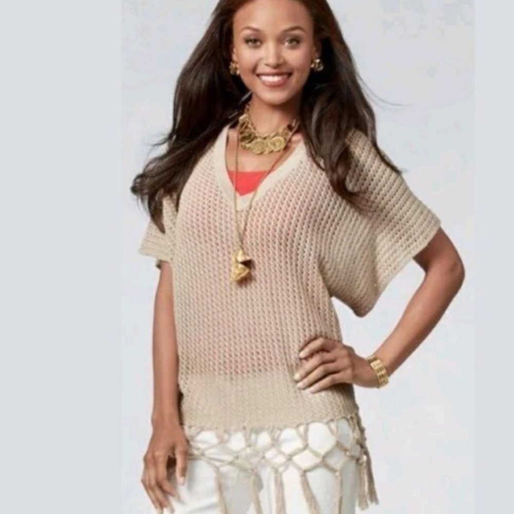 CAbi #292 Tan Boho fringe top